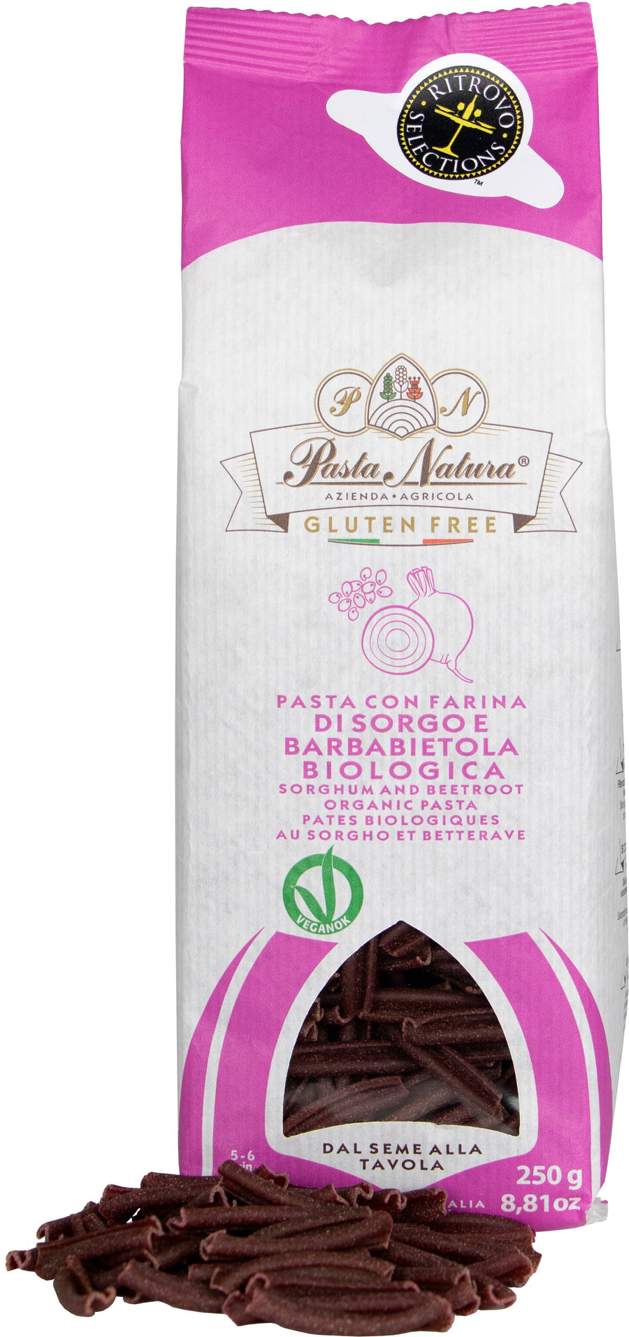 RITROVO - Pasta Natura Gluten-free Organic Beet and Sorghum Casarecce